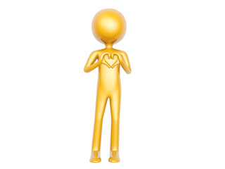 golden guy make heart love symbol with hands isolated on white background 3d illustration