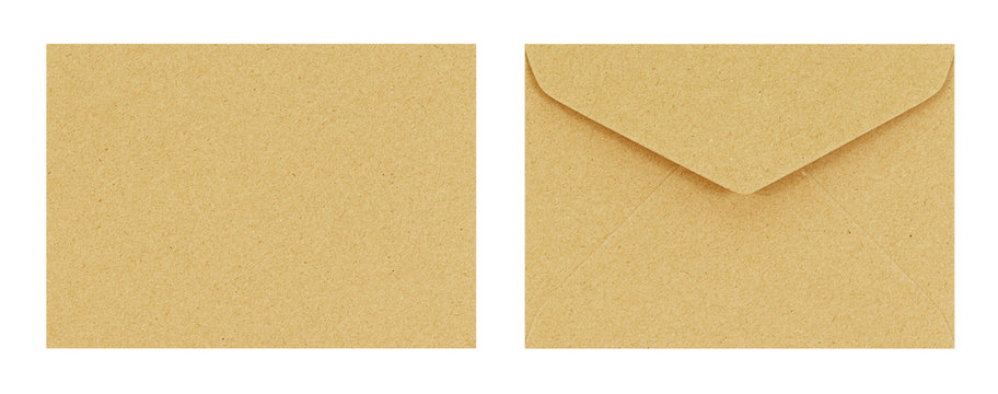 Brown Envelope Front And Back Isolate On White Background, Clipp