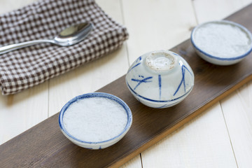 Coconut milk custard in small porcelain cup. Thai dessert
