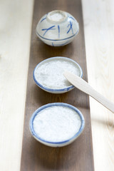 Coconut milk custard in small porcelain cup. Thai dessert