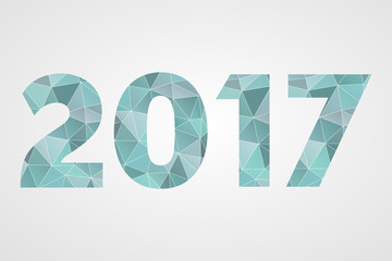 2017 Happy New Year low poly blue symbol on grey gradient background