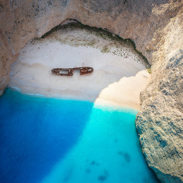 The amazing Navagio beach in Zante, Greece, with the famous wrecked ship