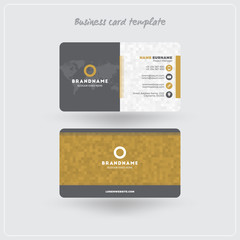 Golden and Gray Business Card Print Template. Personal Visiting Card with Company Logo. Clean Flat Design. Rounded Corners. Vector Illustration. Business Card Mockup with Shadows