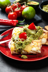 Mexican chimichanga with guacamole dip