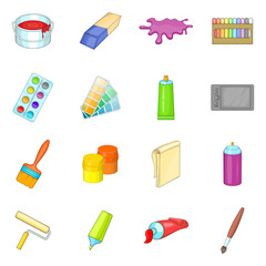 Painter tools icons set. Cartoon illustration of 16 Painter tools vector icons for web