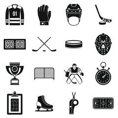 Hockey icons set. Simple illustration of 16 hockey vector icons for web