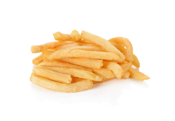 a pile of appetizing french fries on a white background