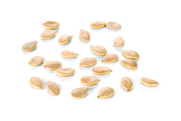 Pumpkin seeds on the white background