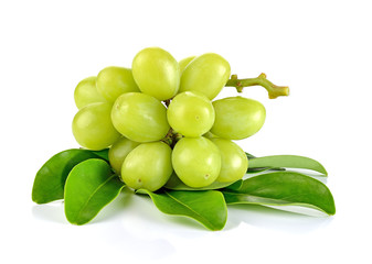 Bunch of gree seedless grapes isolated on white background