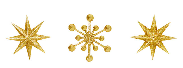 Christmas Snowflake Star Decoration, Golden Xmas Snow Flakes and Stars