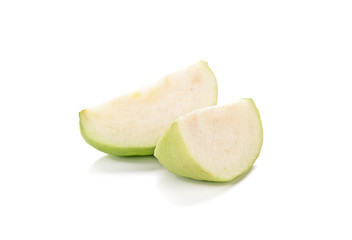 Guava fruit pieces on a white background