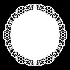 Lace round paper doily, lacy snowflake, greeting element,  template for cutting  plotter, round pattern, laser cut  template, doily to decorate the cake,  vector illustrations.