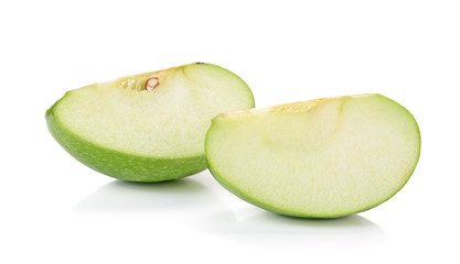 Pieces of green apple, isolated on white background
