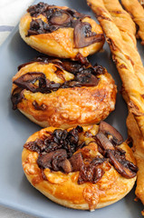 Puffs with caramelized onions and mushrooms