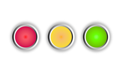 Red, amber and green round buttons