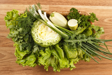 Set of different fresh green vegetables