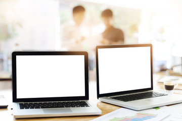 Fototapeta premium Laptops in office with business teamwork discuss