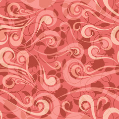 Seamless vintage curly pink brown pattern with flowers