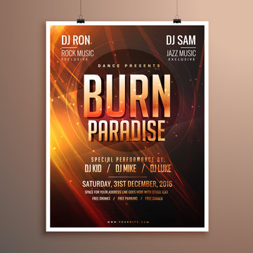 music party flyer template card with abstract fire theme