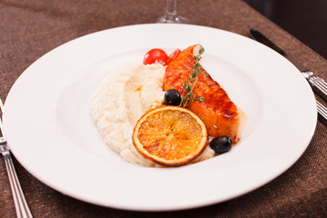salmon steak with potatoes