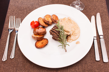 beef steak with potatoes