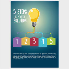 Infographic visualization with light buld. Five steps to success