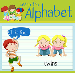 Flashcard letter T is for twins