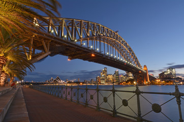 Sydney Harbour Bridge and Sydney Skyline at dusk