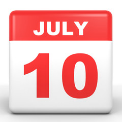 Fototapeta premium July 10. Calendar on white background.