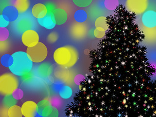 Card. Christmas and New Year. Background with Christmas tree.