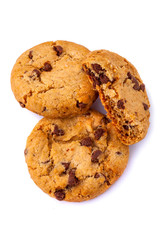 Chocolate chips cookies isolated on white