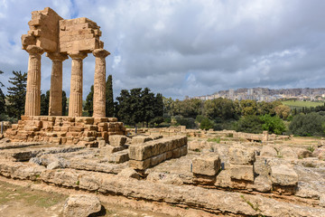 Fototapeta na wymiar Temple of Dioscuri (Castor and Pollux). UNESCO World Heritage Site. Valley of the Temples. Agrigento, Sicily, Italy