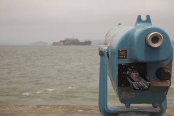 Telescope looking out towards Alcatraz Island