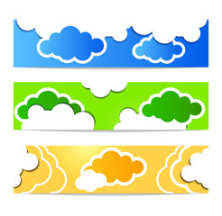 CCloud vector banner set white color on blue background.