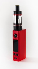 Red E-cigarette or vaping device. Close up.