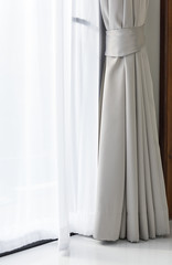 Modern grey and white curtains in livinng room