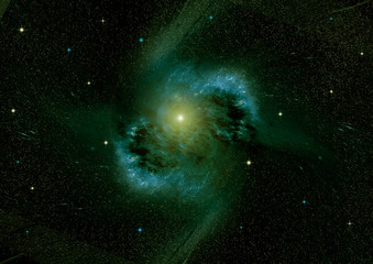Stars, dust and gas nebula in a far galaxy