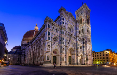 Fototapeta na wymiar Florence Cathedral of Saint Mary of the Flower, Florence Duomo (Duomo di Firenze) and and Giotto s Campanile of the Florence Cathedral in Florence, Italy