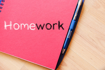 Homework text concept on notebook