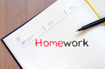 Homework text concept on notebook