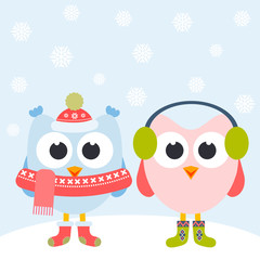 Cute owls and snowflakes