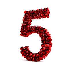 3d red number 5 in diamond over white background. 3d render illustration