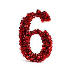 3d red number 6 in diamond over white background. 3d render illustration