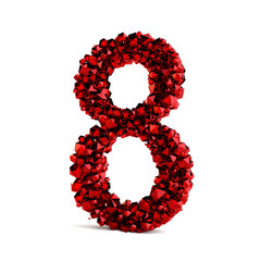 3d red number 8 in diamond over white background. 3d render illustration