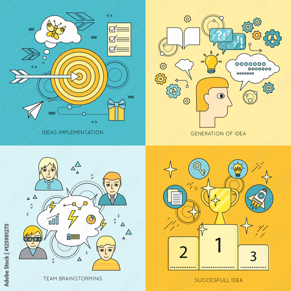 Poster set of creating ideas concept vector illustrations