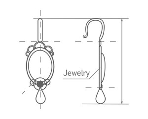 Jewelry Production Sketch of Earrings Isolated