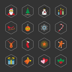 Christmas and new year icon set vector illustration - colorful with hexagon frame