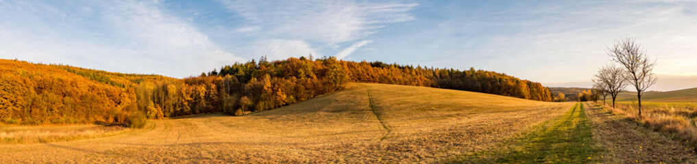 Panoramic view of beautiful colorful autumnal landscape
