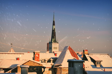 An amazing winter day eve Christmas in Tallinn - Estonia, panorama city during the snowfall, New...