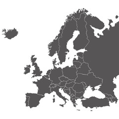Карта Европы. Политическая векторная карта Европы с государственными границами.